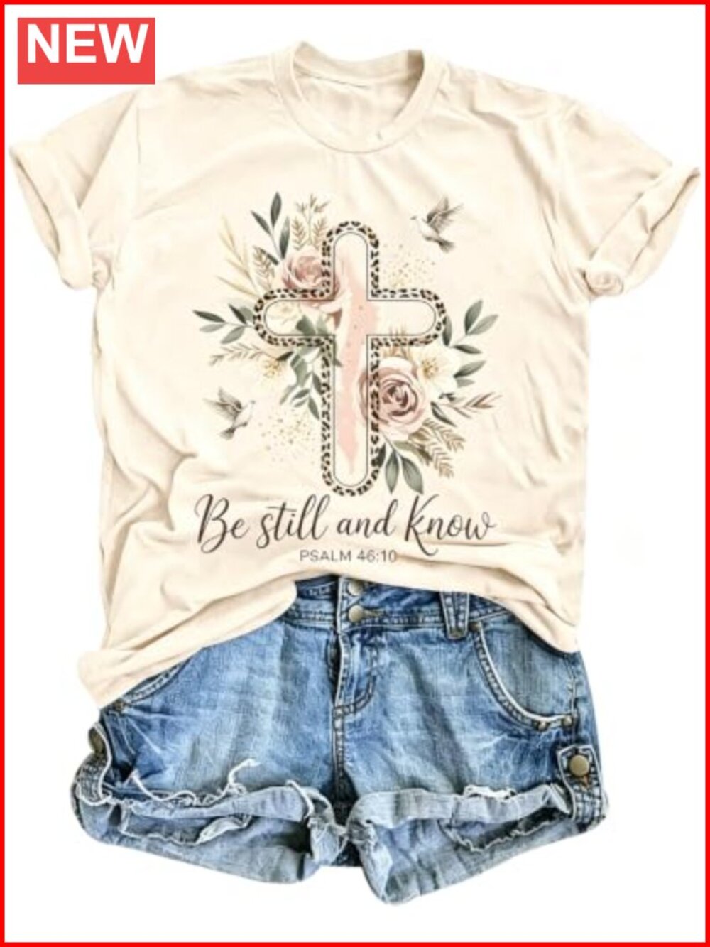 Christian Faith Bible Verse Cross Print Short Sleeve Tee Shirt